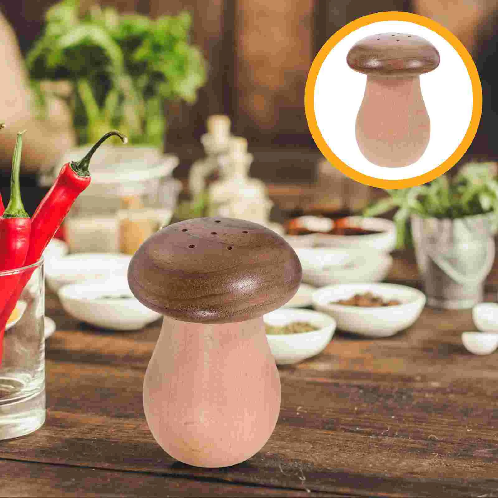 

Salt Shaker Solid Wood Toothpick Holder Mushrooms and Pepper Condiment Jar Wooden Creative