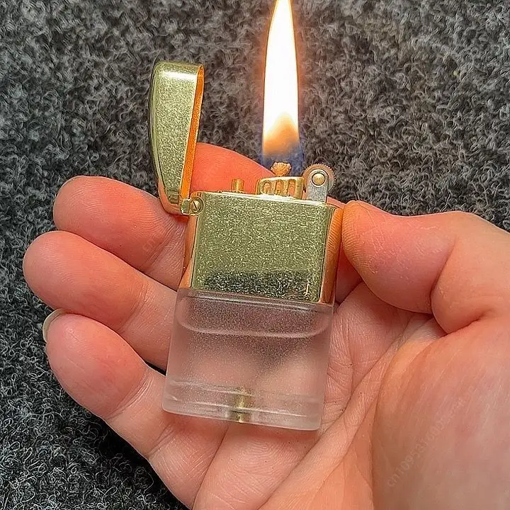 Transparent oil tank grinding wheel fuel lighter, visible oil tank press to add fuel, cigarette accessories, holiday gifts