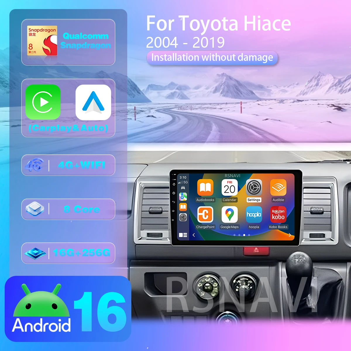 Android 16 wifi+4G Carplay Car Radio For Toyota Hiace 2015 - 2018 Navigation GPS Player Multimedia BT steering wheel app contro