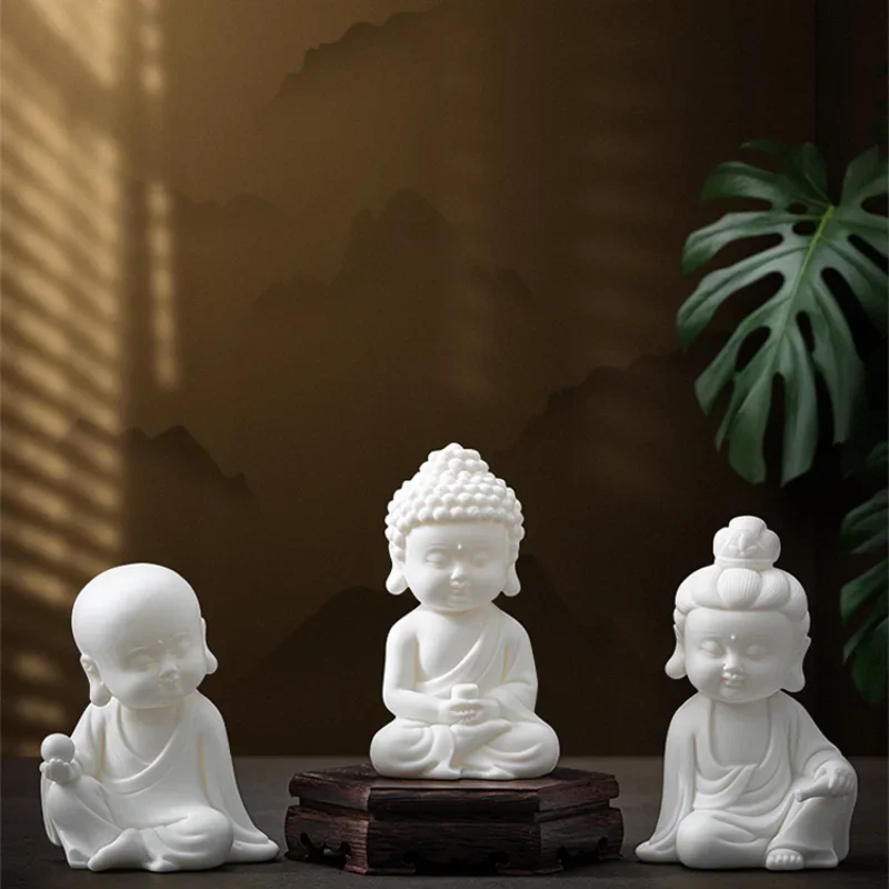 Zen Mahāvairocana Series Small Ornaments Home Ceramic Buddha Statue Safe Car Tea Ornaments Decorations