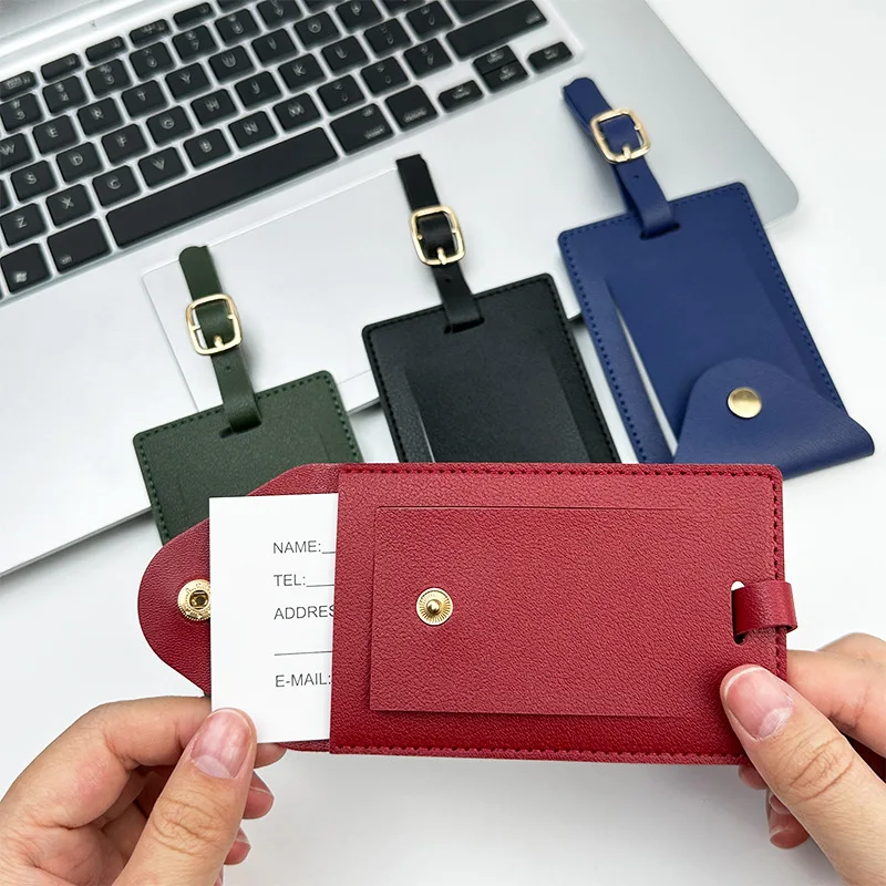 

New PU Leather Business Luggage Tag Suitcase Address Label Luggage Boarding Case Label Name ID Address Clip Travel Accessories