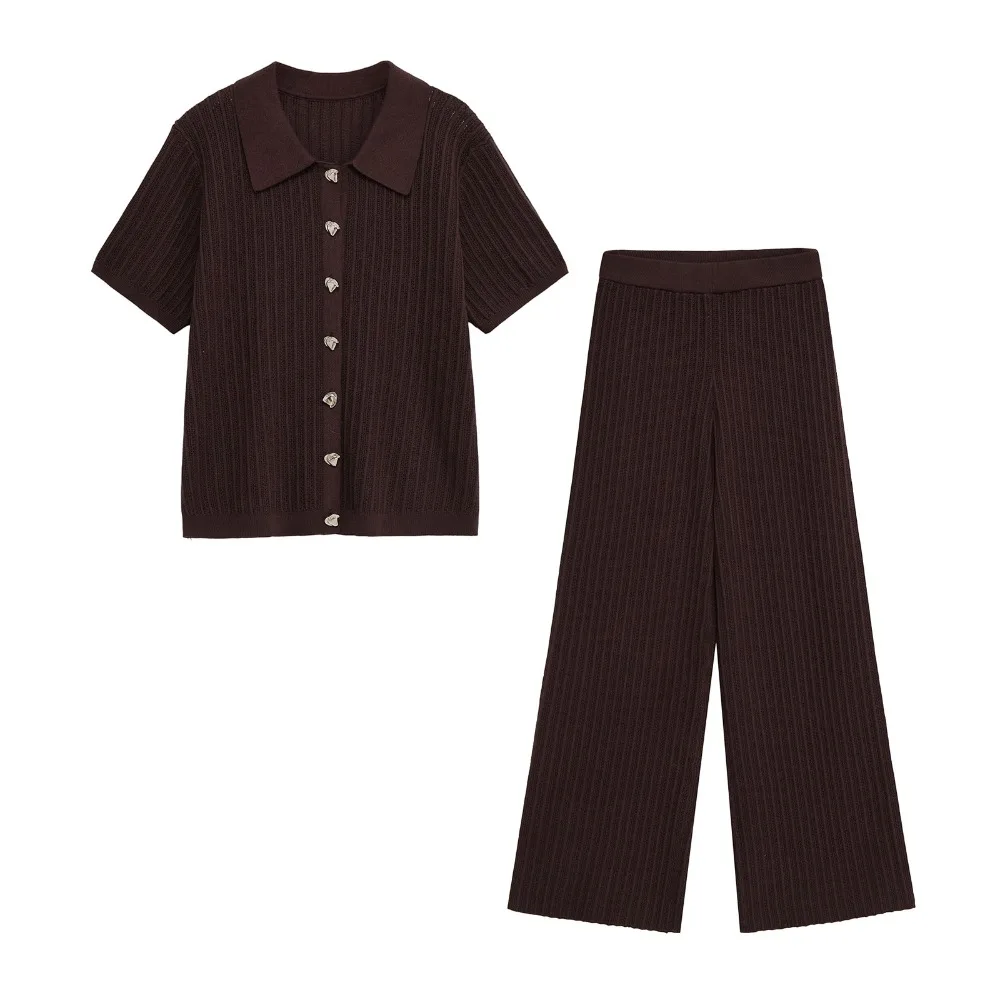 

Новый летний стиль, европейский и американский стиль, полый вязаный топ с короткими рукавами, вязаный модный комплект брюк большого размера