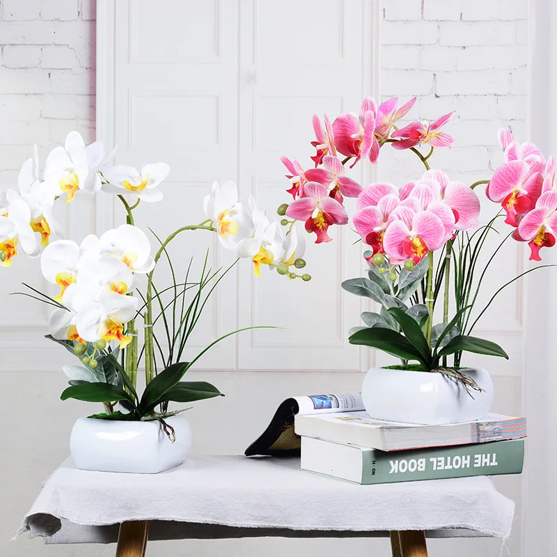 Artificial flower film Phalaenopsis  vase potted artificial flowers decor flowers room entrance hand-feel flower arrangement