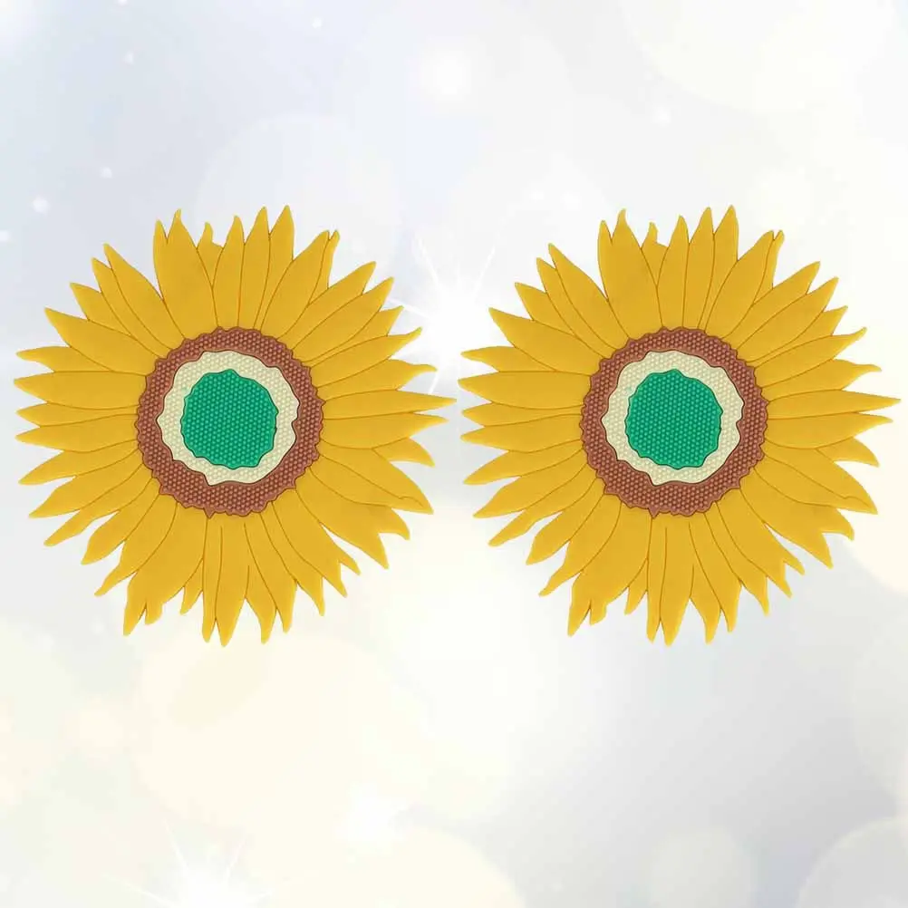 2Pcs Heat Resistant Sunflower Round Shape Placemat High Temperature Resistant Coaster Cup Mat for Home Dining Table Decoration