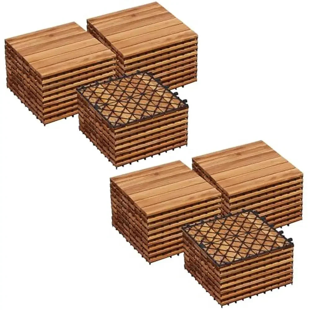 Outdoor Interlocking Acacia Wood Flooring Tiles 54PCS Waterproof Patio Garden Poolside Non-Slip