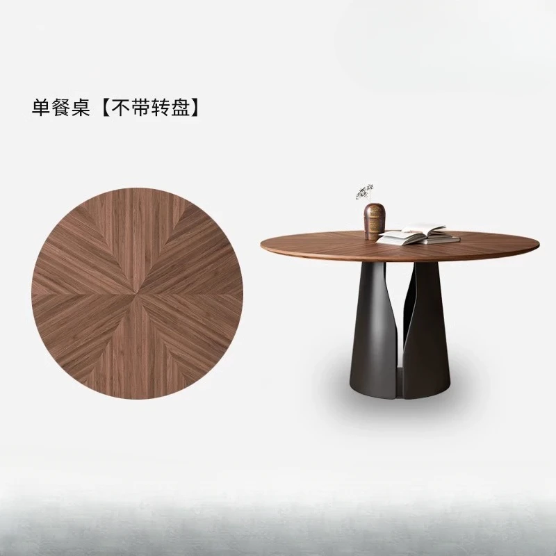 

round solid wood dining table household small apartment black walnut dining table round table and chair combination