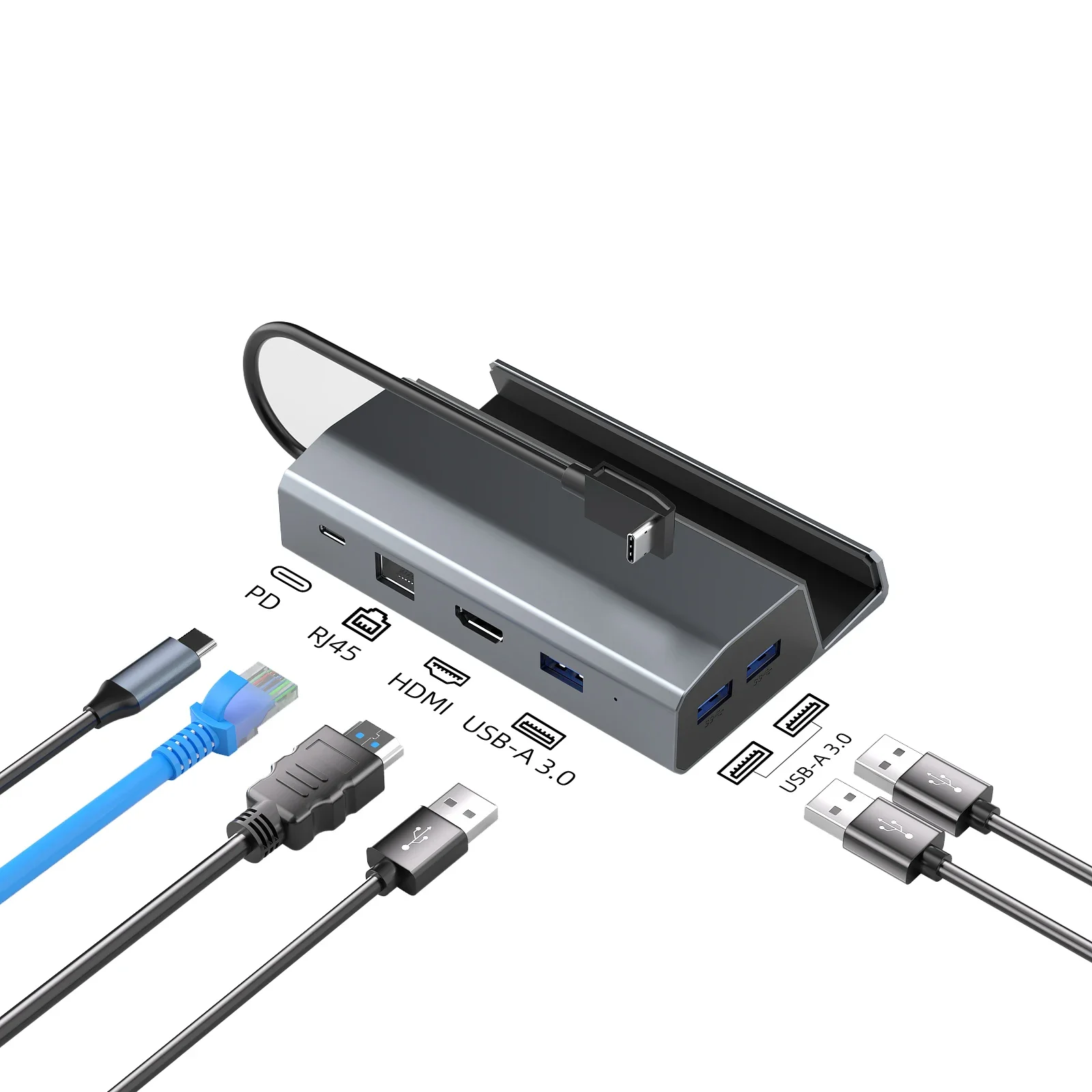 

6 in 1 Steam Deck game Exclusive base USB C Docking Station Includes PD 100W charger port HDMI 4K 60Hz USB A 3.0 5Gbps Type C