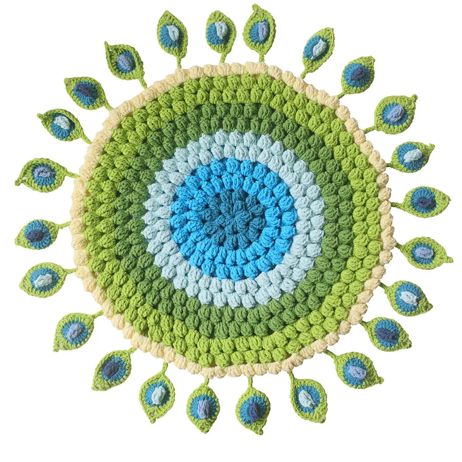 BomHCS-Bela Cauda de Pavão Mesa Placemat, Handmade Crochet Mat, Copa, Sofá, Cadeira, Assento, Porta