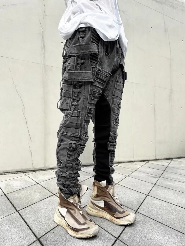 Mens Asymmetric Slim Fit Distressed Cargo Pants Dark Gray Washed Joggers Joggers Men