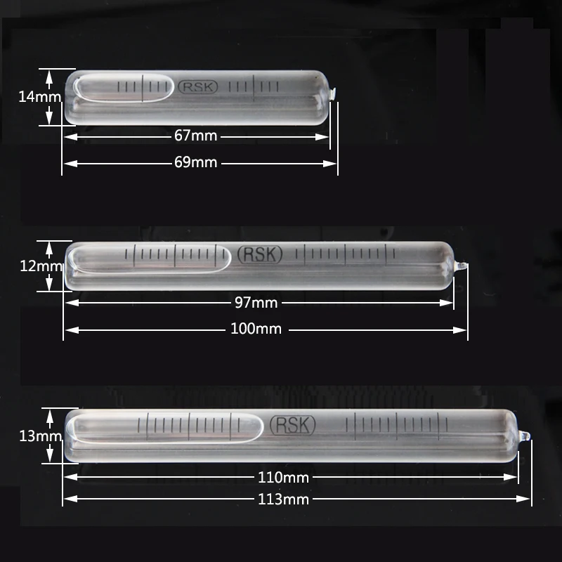 Full glass long horizontal bubble with high accuracy of 0.02mm/m, 4-second bubble horizontal RSK cylindrical level bubble bead