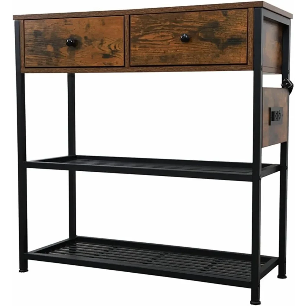 USB Ports,Entryway Table with Drawer,Storage Shelf,Sturdy Metal Frame,Wood Narrow Console Sofa Table