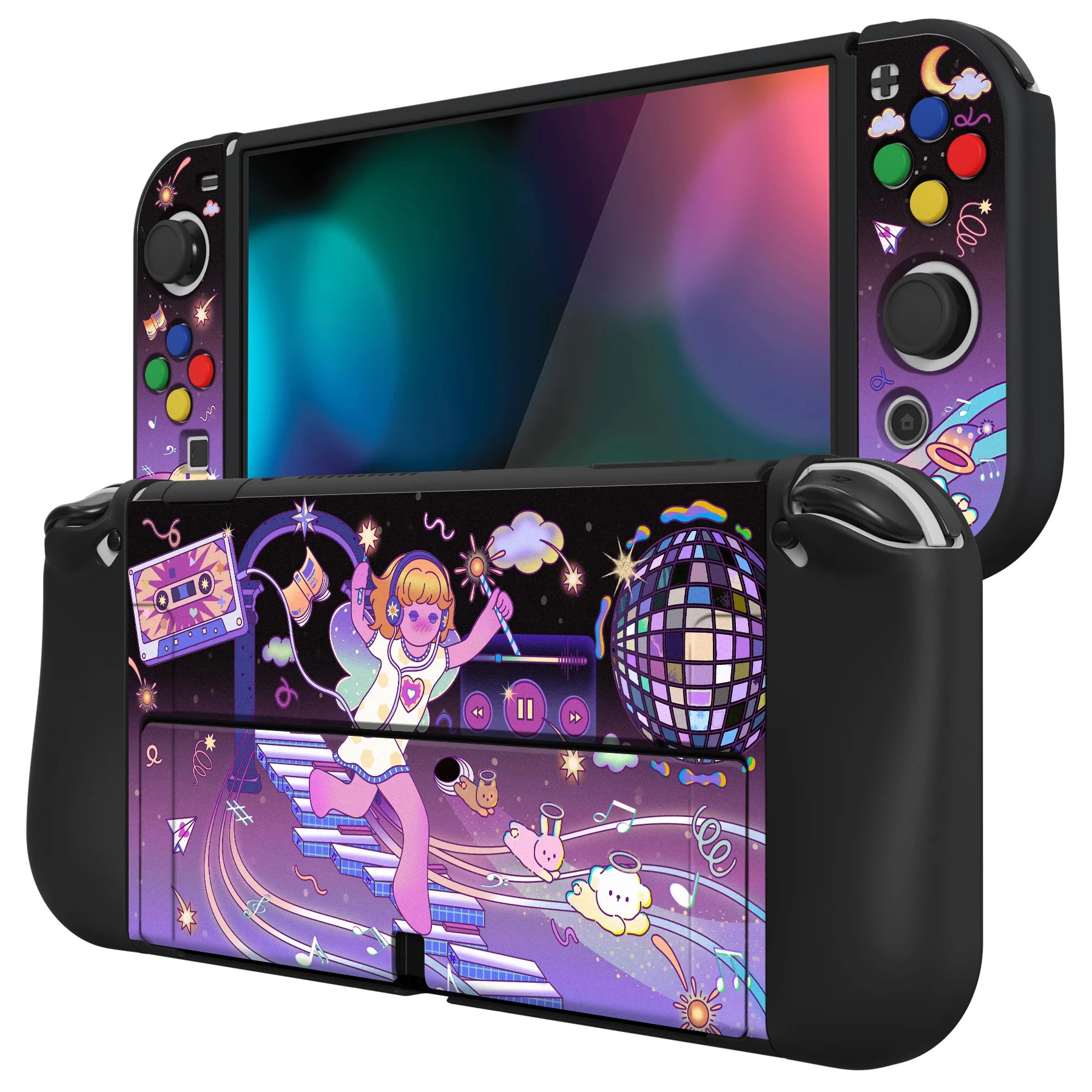 PlayVital ZealProtect casing pelindung lunak untuk Nintendo Switch OLED pelindung dengan Thumb grip-Dancing Notes