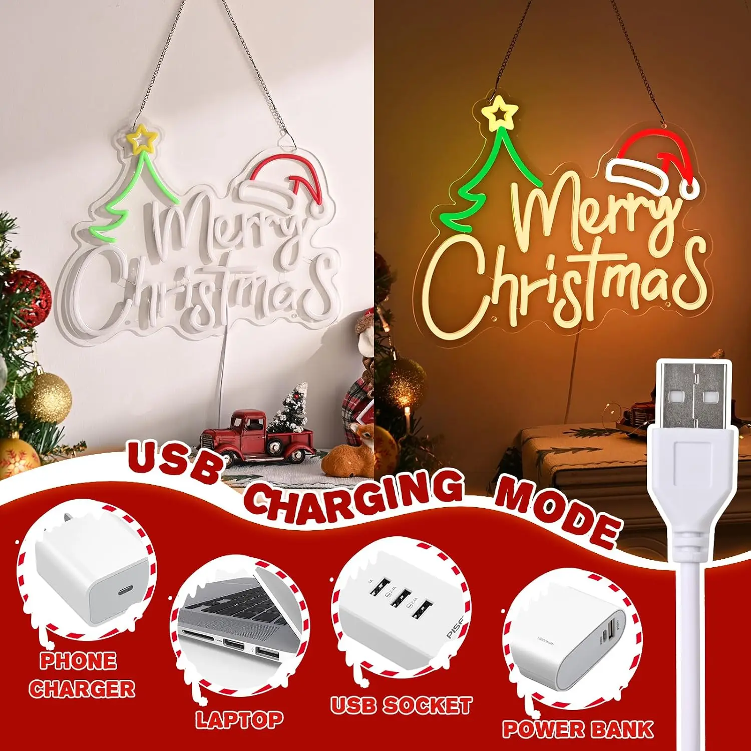 Merry Christmas Neon Sign USB Powered LED Neon Light,Christmas Party Home Bedroom Window Bar Holiday Decoration Gift Night Light - view 4