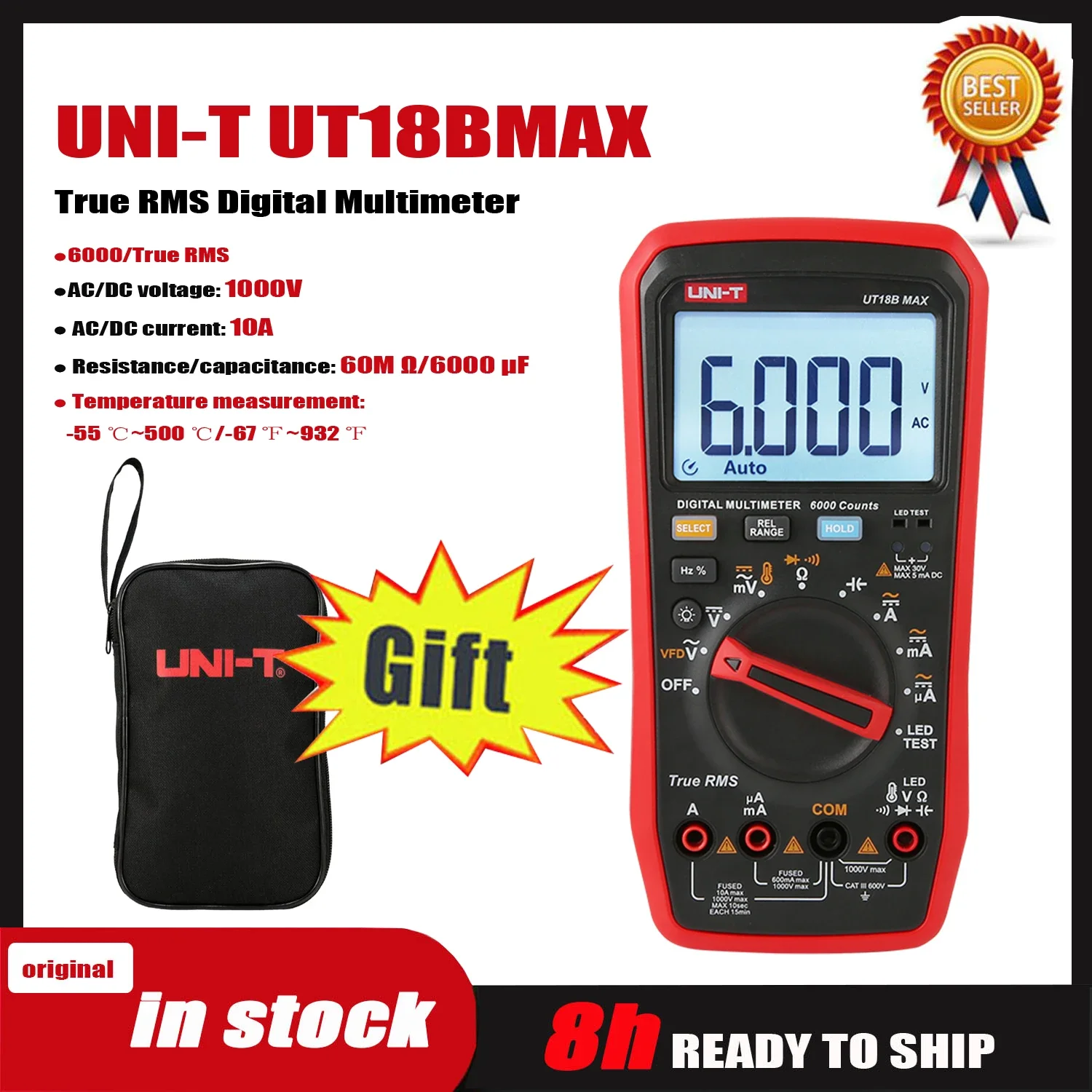 Multímetros Digitais True RMS UNI-T UT15B MAX, UT17B MAX, UT18B MAX, Voltímetro, Amperímetro, Testador de Capacitância, VFD, Substitui F 17B MAX
