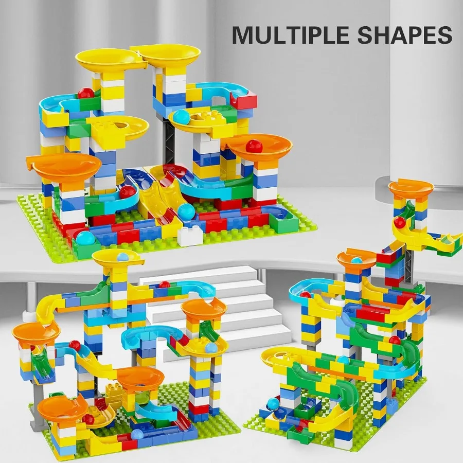 3in1 Marble Runs for 4-8 Building Blocks 246Pcs Classic Big Blocks Toys Set Compatible with DUPLO Lego Sets Marble Maze Race Tr