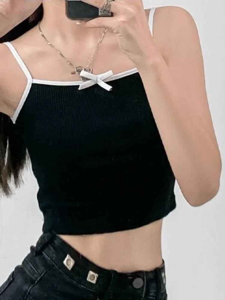 

Solid Lace-Up Edgy Clothes Y2k Casual Striped Bow Crop Tops Sexy Sweet Women Clothing Sexy Fashion Slim Sleeveless Streetwear