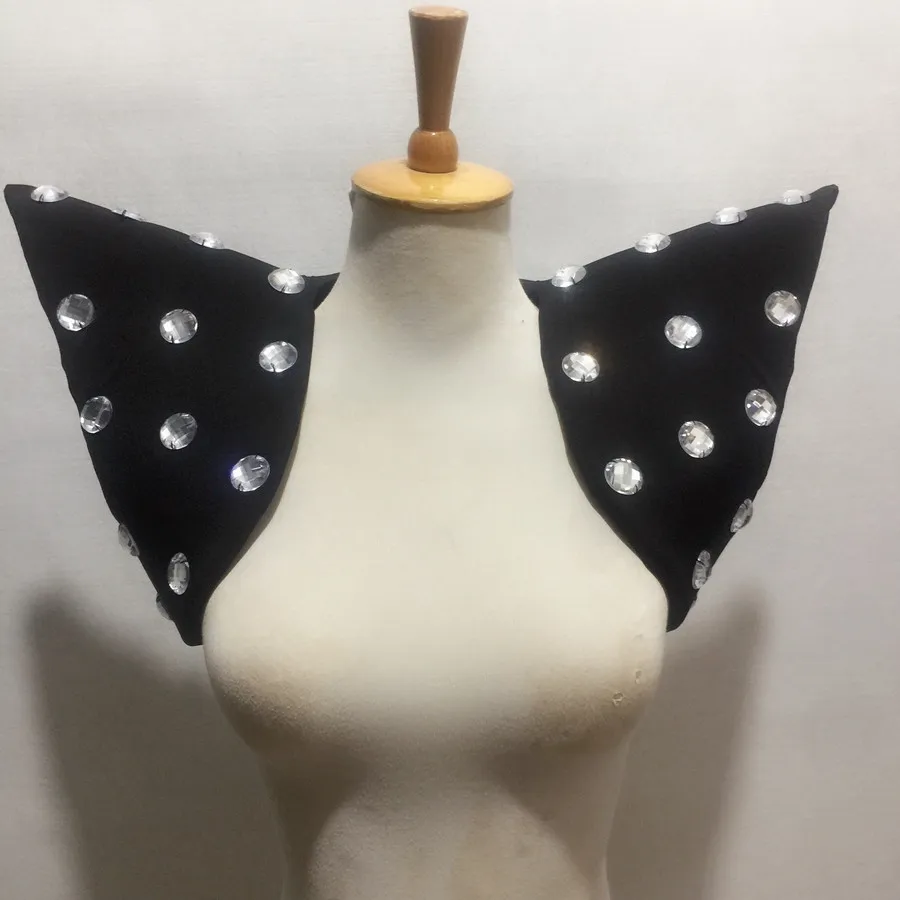 Black White Crystal Shoulder Vest Armor Stage Accessories Costume Women Singer Dancer Role Playing Performance Festival Outfit