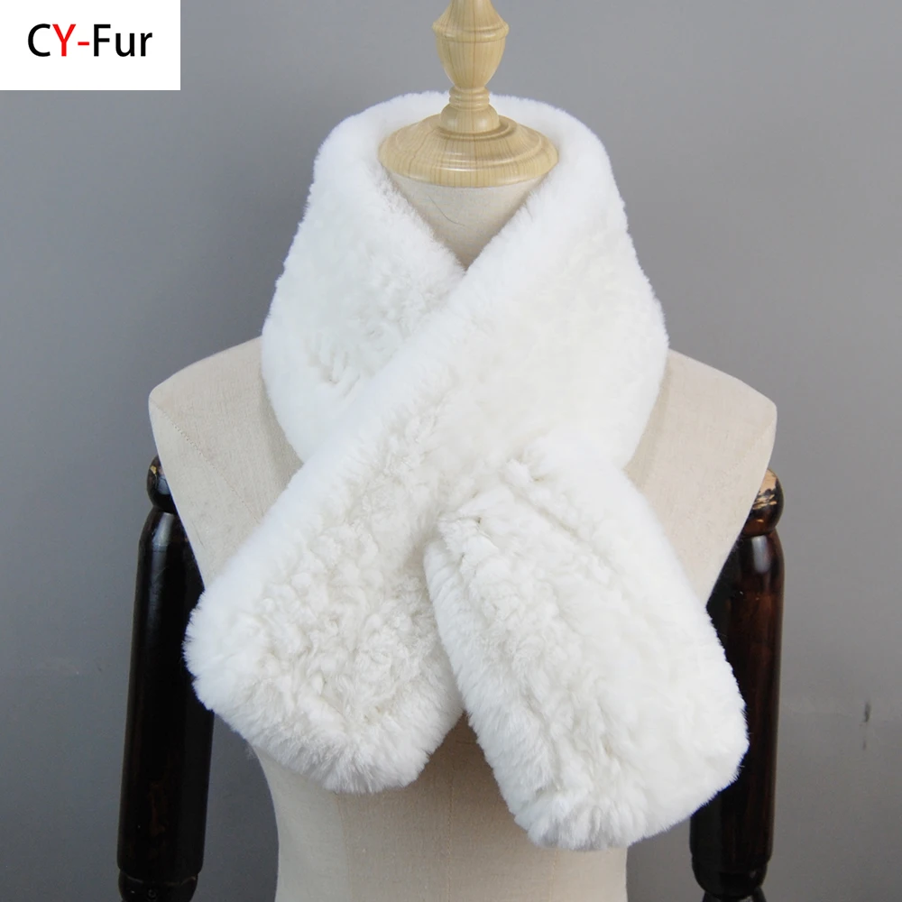 New Russia Winter Real Rex Rabbit Fur Scarf Women Winter Warm 100% Natural Rex Rabbit Fur Scarves Lady Knitted Real Fur Mufflers