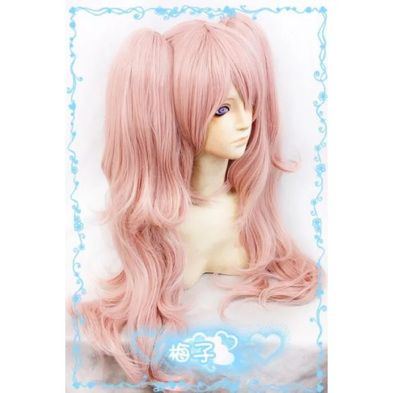 Dangan-Ronpa Junko Enoshima Long Pink Wavy Cosplay Wig Clips Ponytails