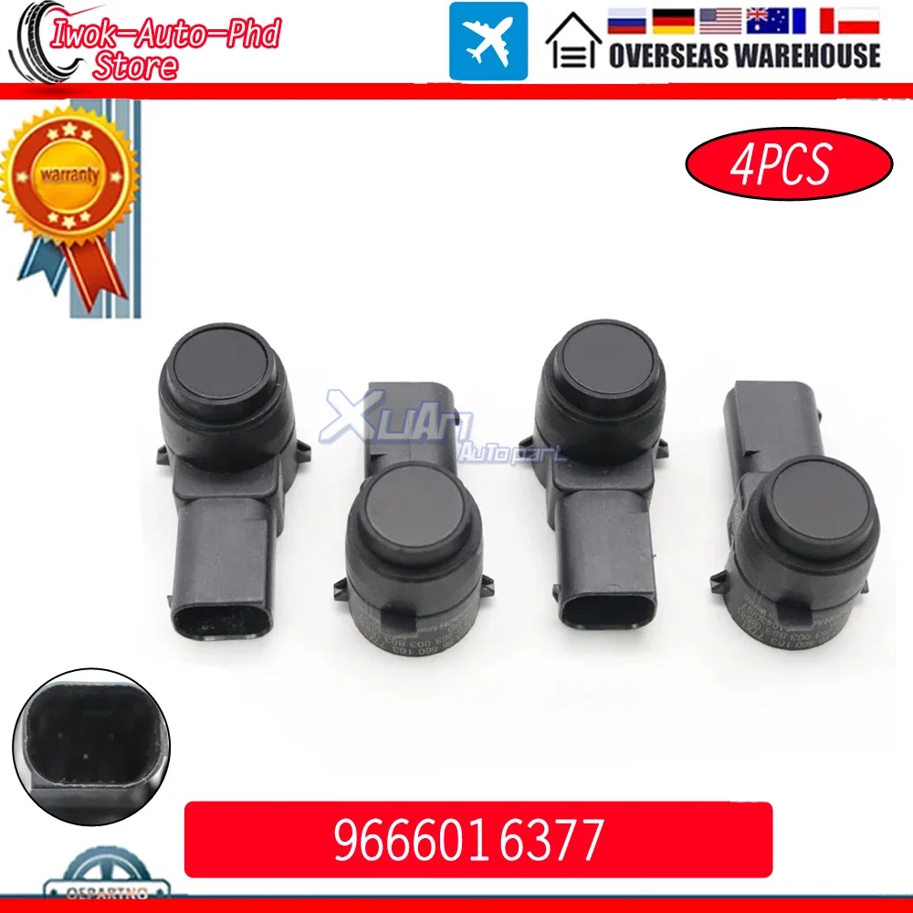 4pcs Black PDC Parking Sensor Bumper Reverse Assist 9666016377 For Citroen Peugeot C4 C5 C6 307 308 407 2000-2014