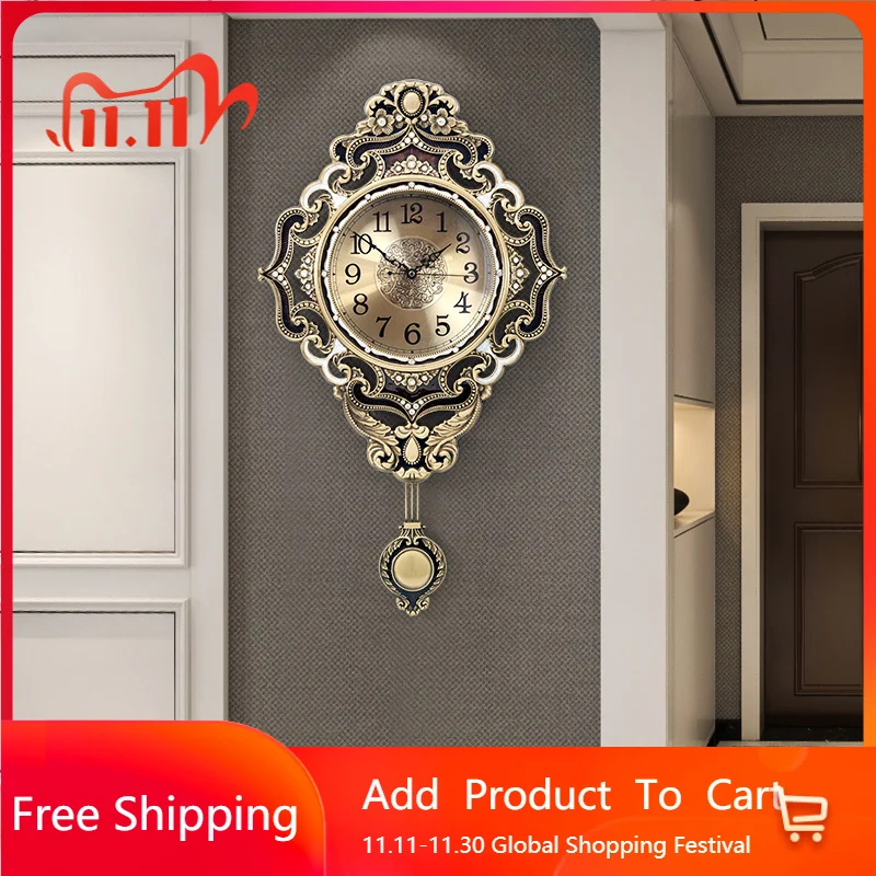 

Mechanic With Pendulum Wall Clock Minimalist European Unusual Fashion Wall Clock Hands Design Mini Metal Horloge Decorarion