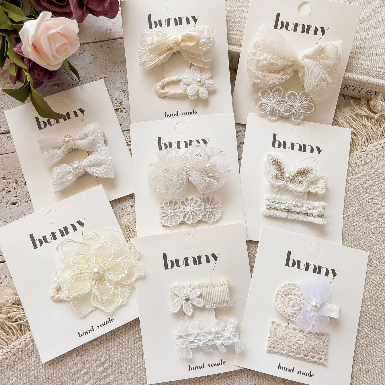 

2pcs Ivory Color Lace Embroidered Hair Bow Baby Hair Clips White Color Hair Pins Kid Pearl Flower Hairpins Girls BB Barrettes