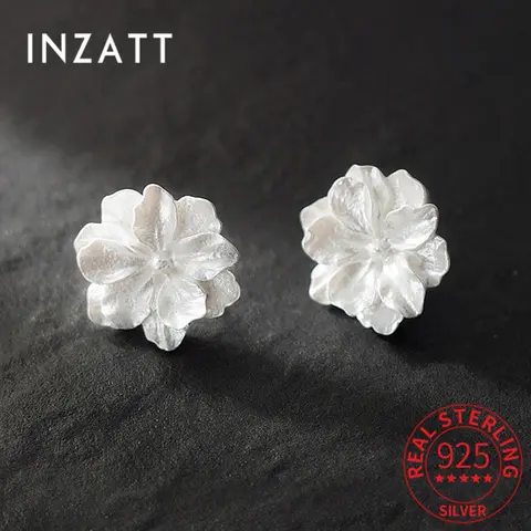 INZATT 여성용 진짜 925 스털링 실버 화이트 플라워 스터드 귀걸이, 귀여운 고급 주얼리, 미니멀리스트 비쥬, 패션
