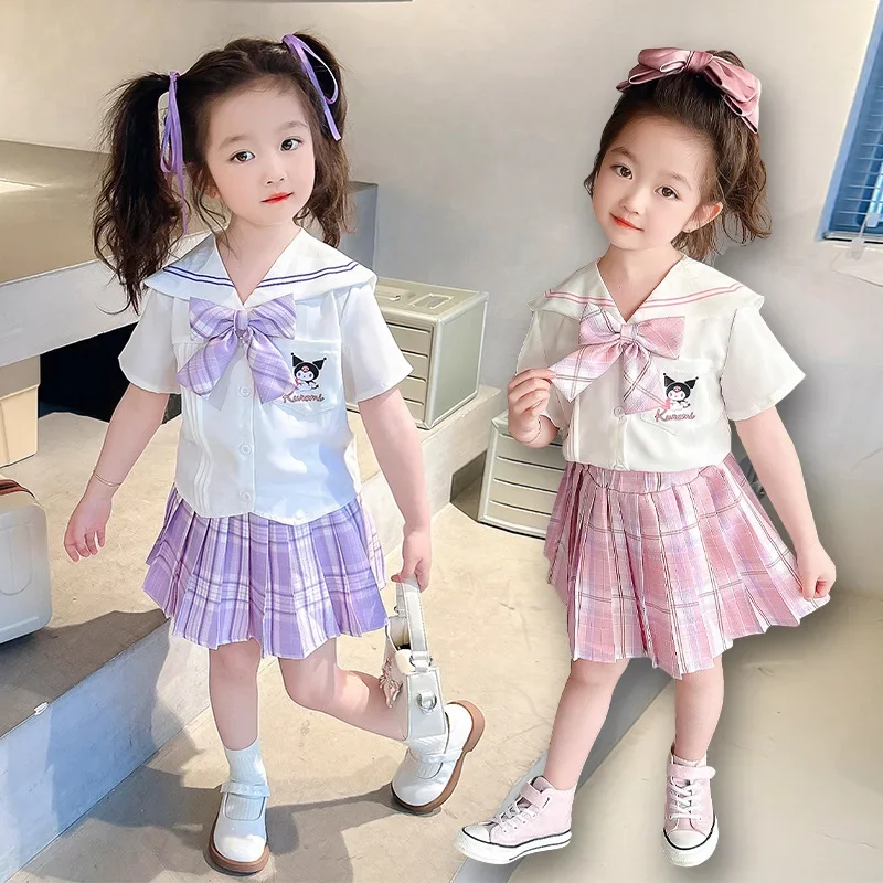 

Jk Комплект из двух предметов Sanriou Kuromi Платье в студенческом стиле Kawaii Плиссированная юбка с короткими рукавами Комплект аниме Куроми Юбка Одежда для девочек Подарок