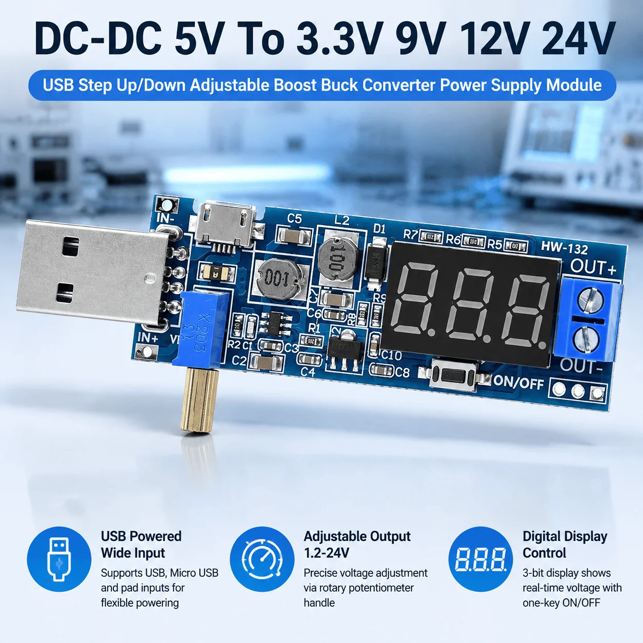 Dc Dc Converter Step Up Down Module Usb Adjustable Power Supply 1.2-24V Boost Buck Voltage Regulator Digital Diy Electronic 3.3V
