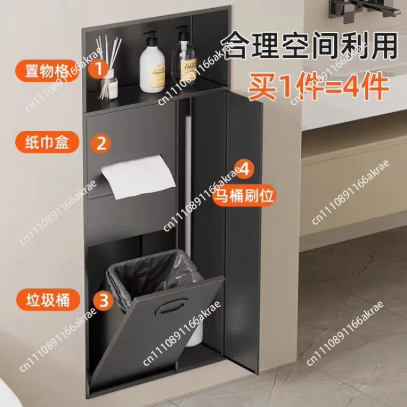 for 304 stainless steel sanitary trash can niche rust-proof cabinet double baffle embedded finished bathroom rack