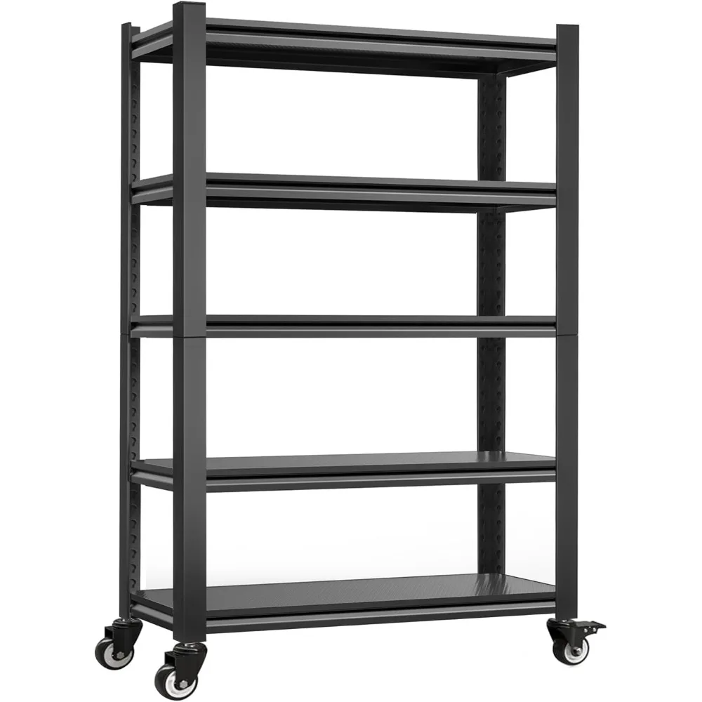 

Kitchen Shelving with Lockable Wheels - 5-Tier Space-Saving Metal Shelves 72" H X 31.5" W X 17" D, Heavy Duty Adjustable Storage