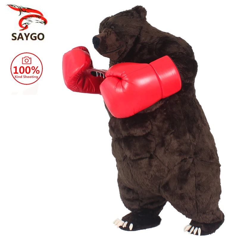 SAYGO 2m Inflatable Boxing Bear Costume Mascot for Advertising Halloween Adult Fursuit for Adulut Funny Furry Carnival Costume