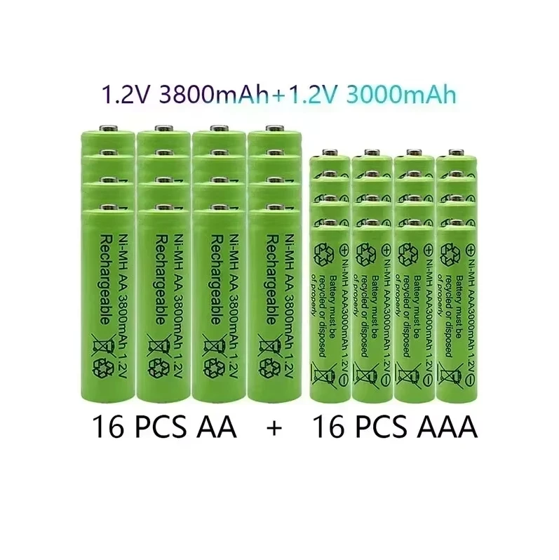 1.2V Rechargeable Battery 100% Genuine 1.2V AA 3800mAh +AAA 3000mAh Rechargeable Battery NI-MH Battery Free Shipping