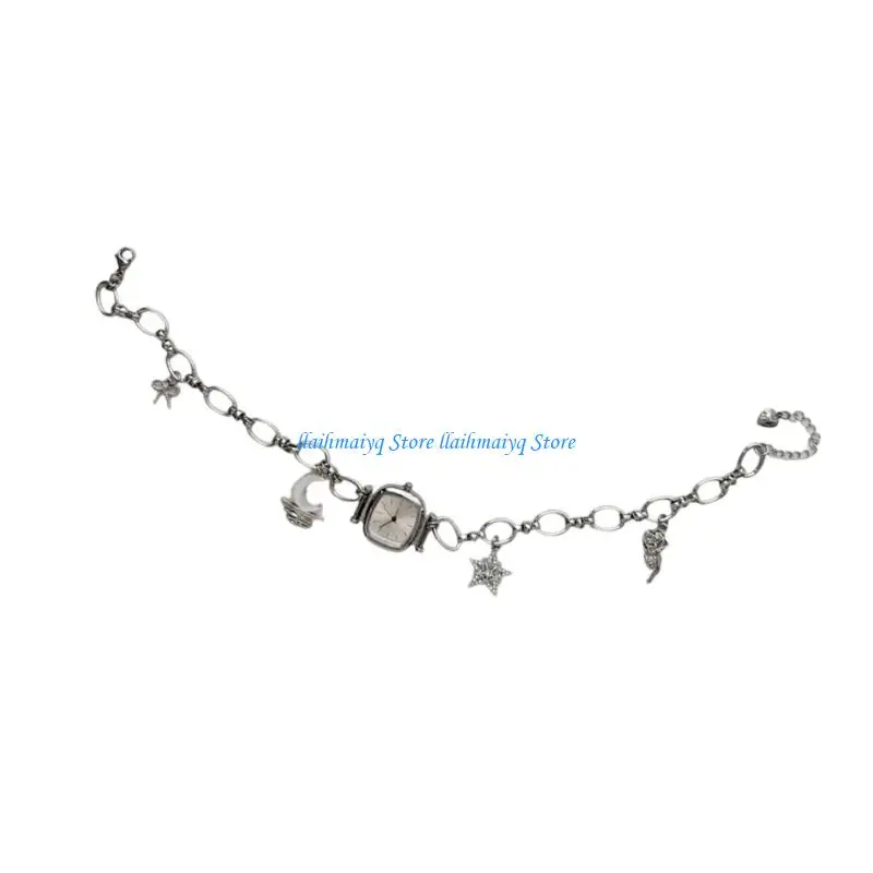 573B Artistic Heavy Duty Unisex Watch Pendant Necklace Alloy Construction Clavicle Chain Vintage Neckwear Jewelry