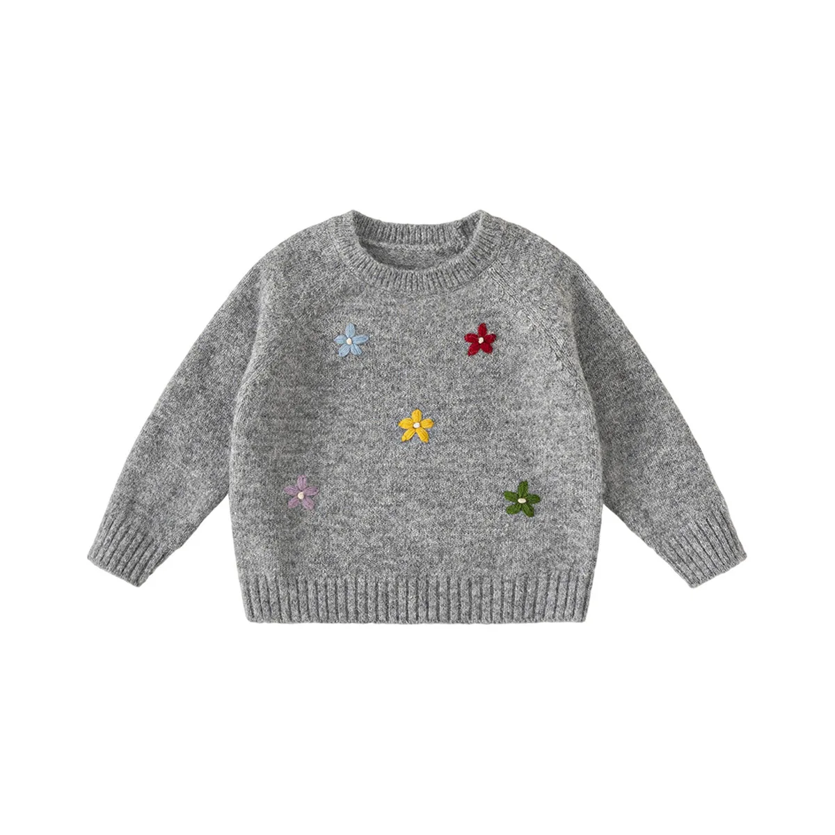 Sweater Children Clothing Flower Round Neck Baby Long Sleeves Versatile Children Knitted Tops with Inner Layers