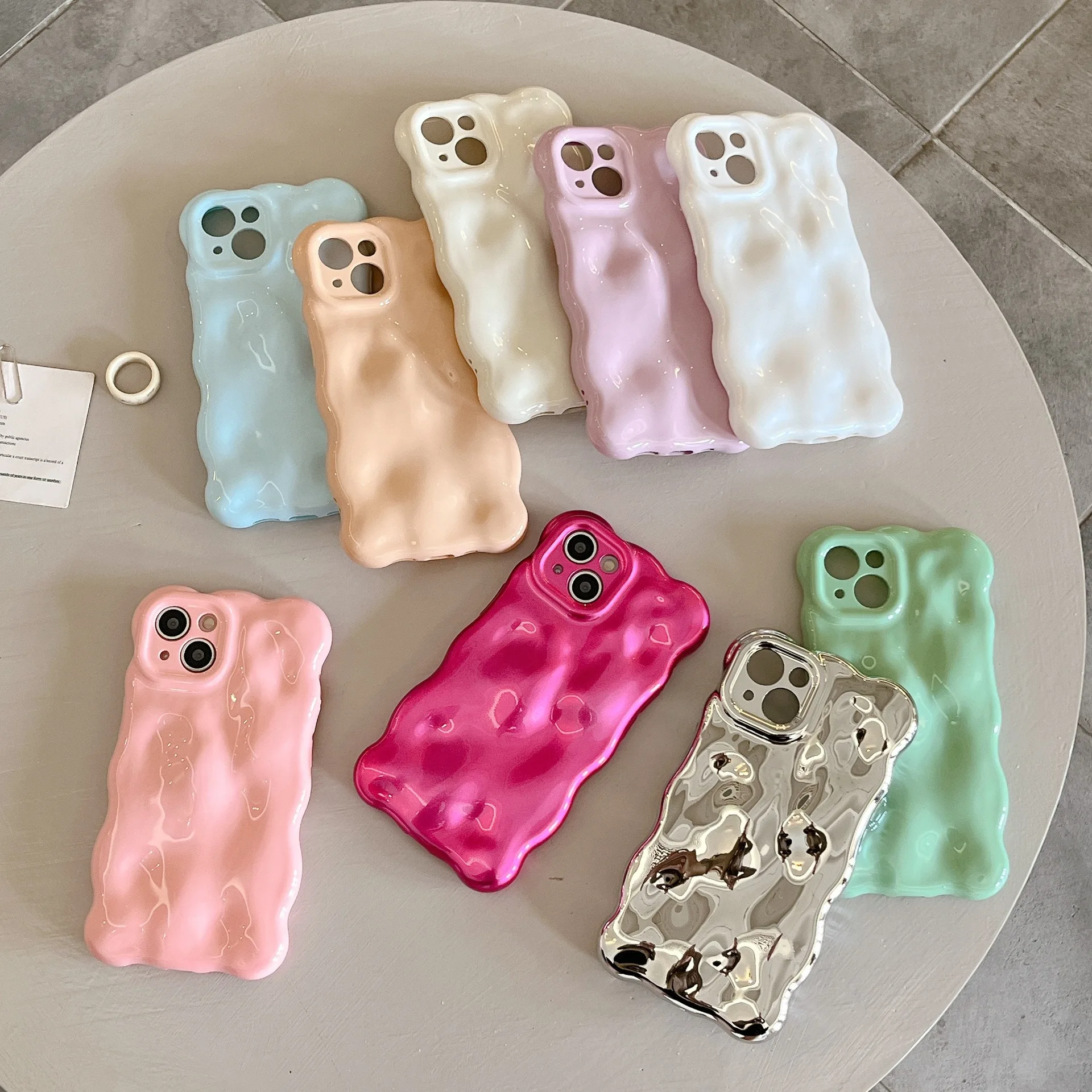 Ins Simplicity Solid Color Macaron Waves Bubbles Phone Cover Case for iPhone 16 15 14 13 12 11 Pro Max Plus
