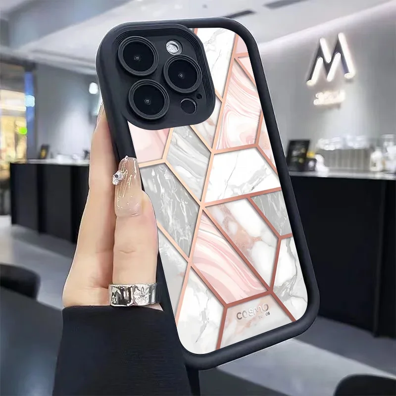 

Luxury Pink Rhombus Marble Pattern Phone Case For iPhone 15 14 11 13 12 Pro Max 13 12 Mini X XR XS 7 8 Plus SE 3 Silicone Cover