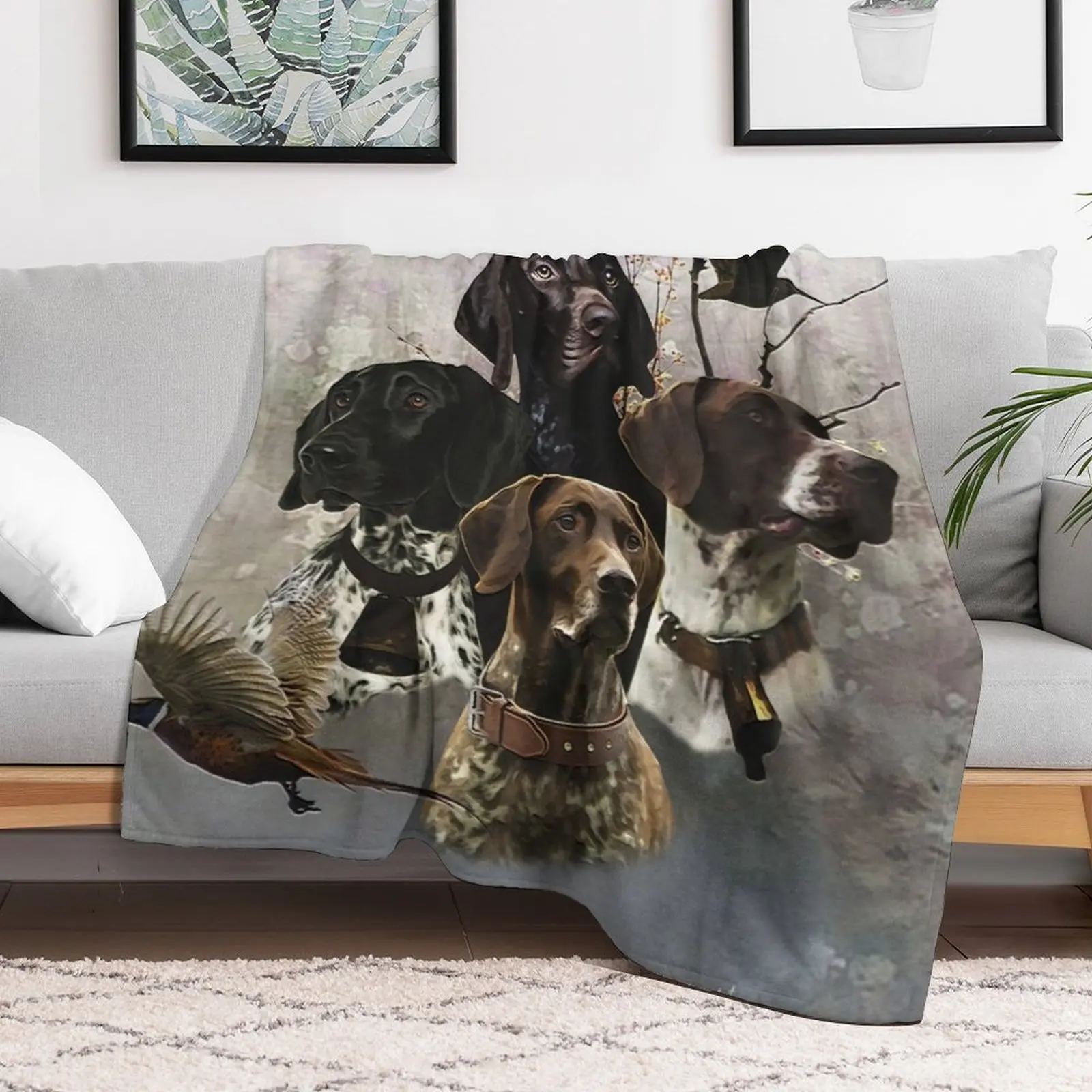 4 German Shorthaired Pointer Colors Throw Blanket