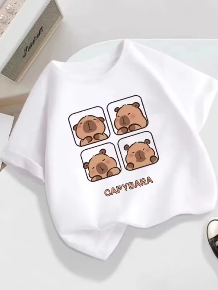 

Футболки с короткими рукавами из чистого хлопка для мальчиков и девочек, новый стиль 2025 года, верхняя одежда с короткими рукавами капибары для детей и малышей
