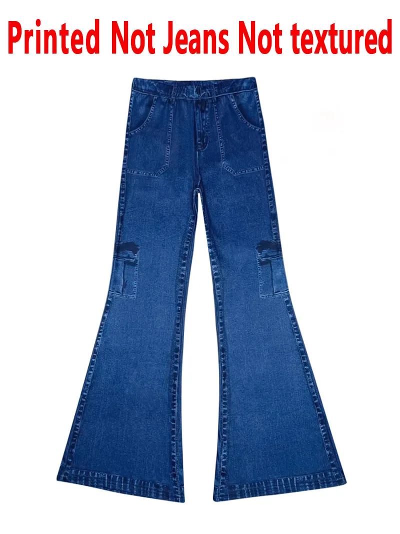 8175 [Printed Pants - Not Faux Denim Fabric][Imitation Faux Denim Flare Pants] Printed Flare Trousers Without Texture view 4