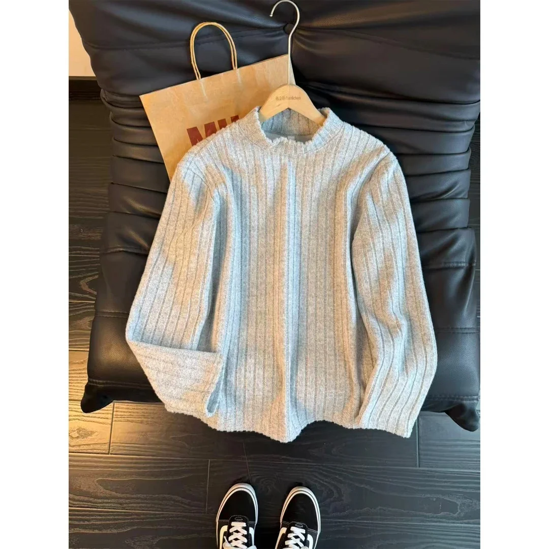 

Thiened Fce Hoodie American Stripe Loose Casual Long Sve f High Collar Men Women Autumn Winter T-irt Base Top