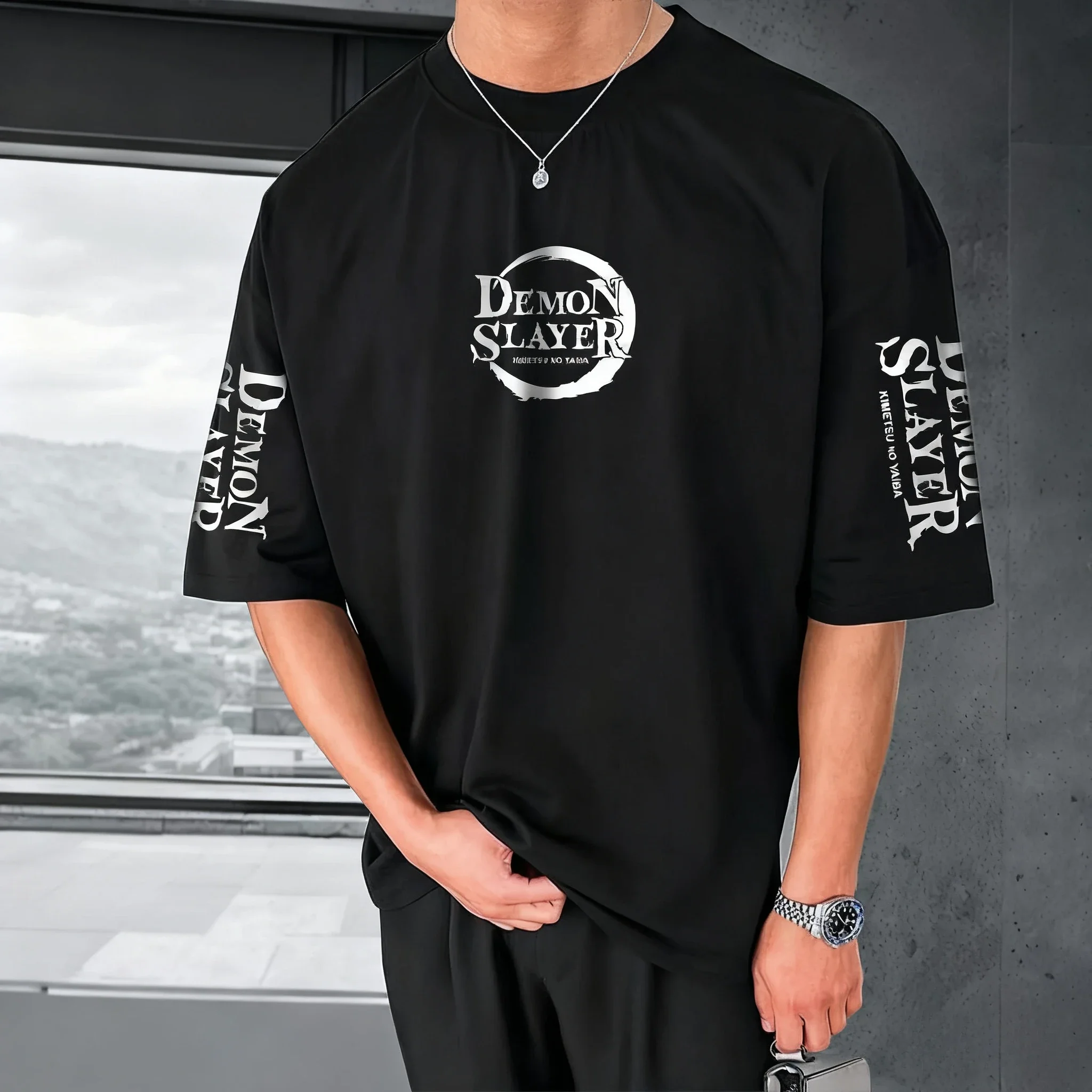 Demon Slayer Plus Size Heren T-shirt 2026 Zomer Anime Geschilderd Print Harajuku Veelzijdige Casual Trend Nieuwe Kind Top