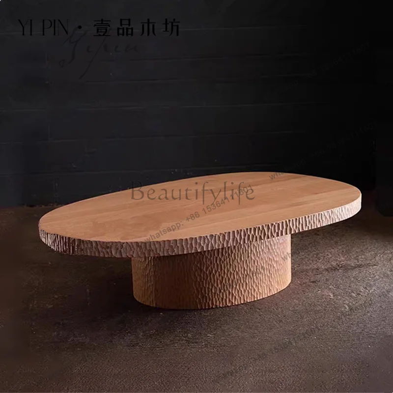 

Medieval solid wood hammer pattern coffee table oval minimalist special-shaped edge table