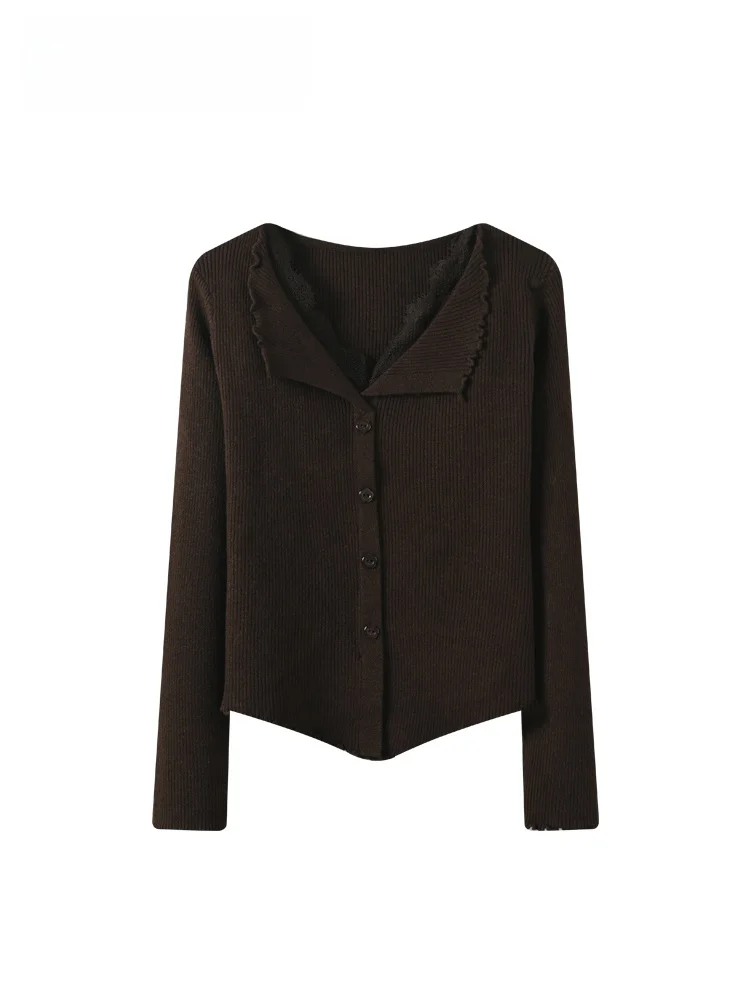 

Женский трикотажный топ большого размера с длинным рукавом, имитация двухслойности, с кружевными вставками, весенняя мода, полиэстер