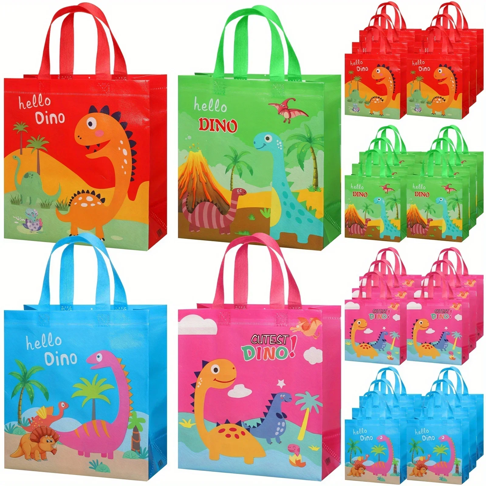 

24Pcs Dinosaur Gift Bags With Handle Large Gift Wrap Reusable Bags Dino Themed Favor Dinosaur Christmas Birthday Party Supplies