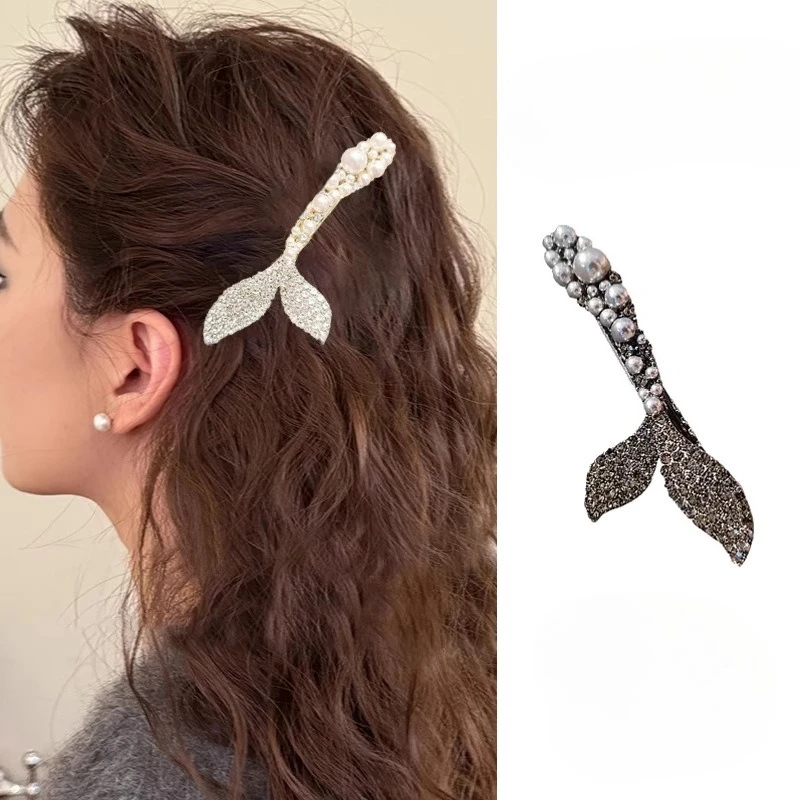 

Хвост русалки, зажим в виде утконоса, женская челка на лбу, боковой зажим, блестящая заколка с бриллиантом и жемчугом, аксессуары для укладки волос