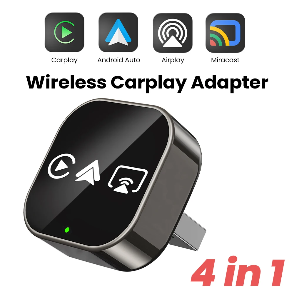 2026 Upgrade 4-in-1 Bedraad naar draadloos CarPlay Android Auto adapter met schermspiegeling iOS CarPlay/Android Auto/Spiegeling