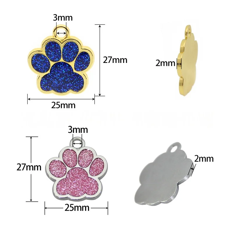 10pcs Wholesale Blank Alloy Paw Dog Cat Plate Tags For Engraved Puppy Pet ID Name Collar Tag Glitter Pendant Accessories