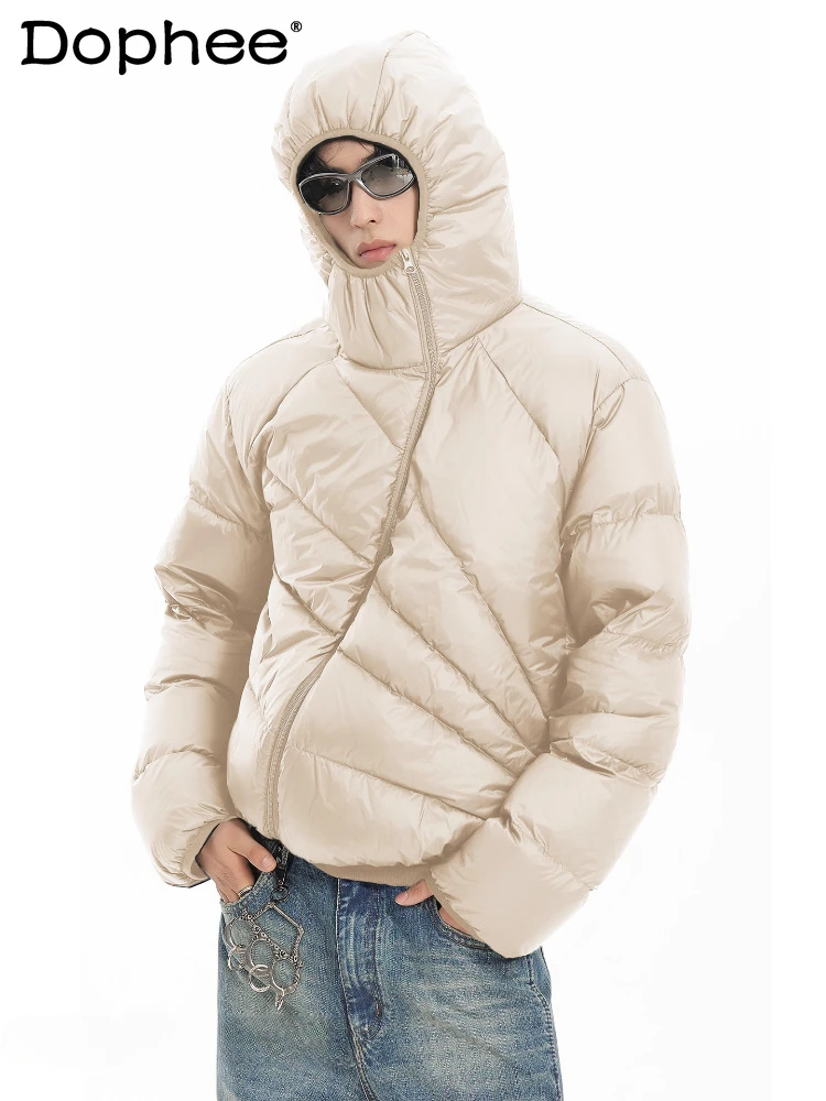 الرجال 2025 شتاء جديد عصري قطري سستة مقنعين أسفل السترات الرجال الرجعية خفيفة الوزن الأبيض بطة أسفل معاطف بلون معاطف #1