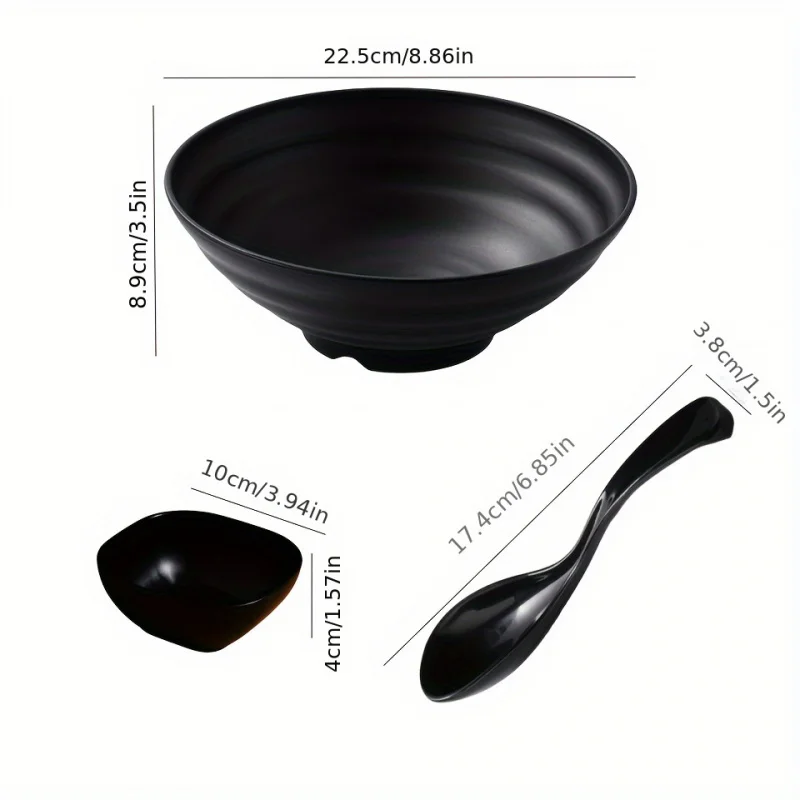 12 Set - Including 4 Bowl、4 One Spoons and 4 One Dip Plate，Indestructible Ramen Bowl，Washable Tableware